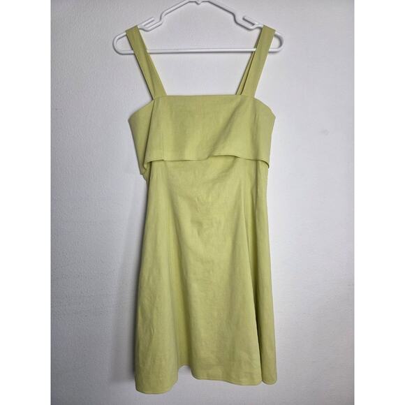 Theory Dress Womens 4 Small Good Linen Drape Back Mini Lime Yellow Sleeveless - Picture 4 of 10